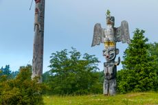 Namgis First Nation Totem poles, Namgis Burial Grounds, the Village of Alert Bay, Cormorant Island, British Columbia.