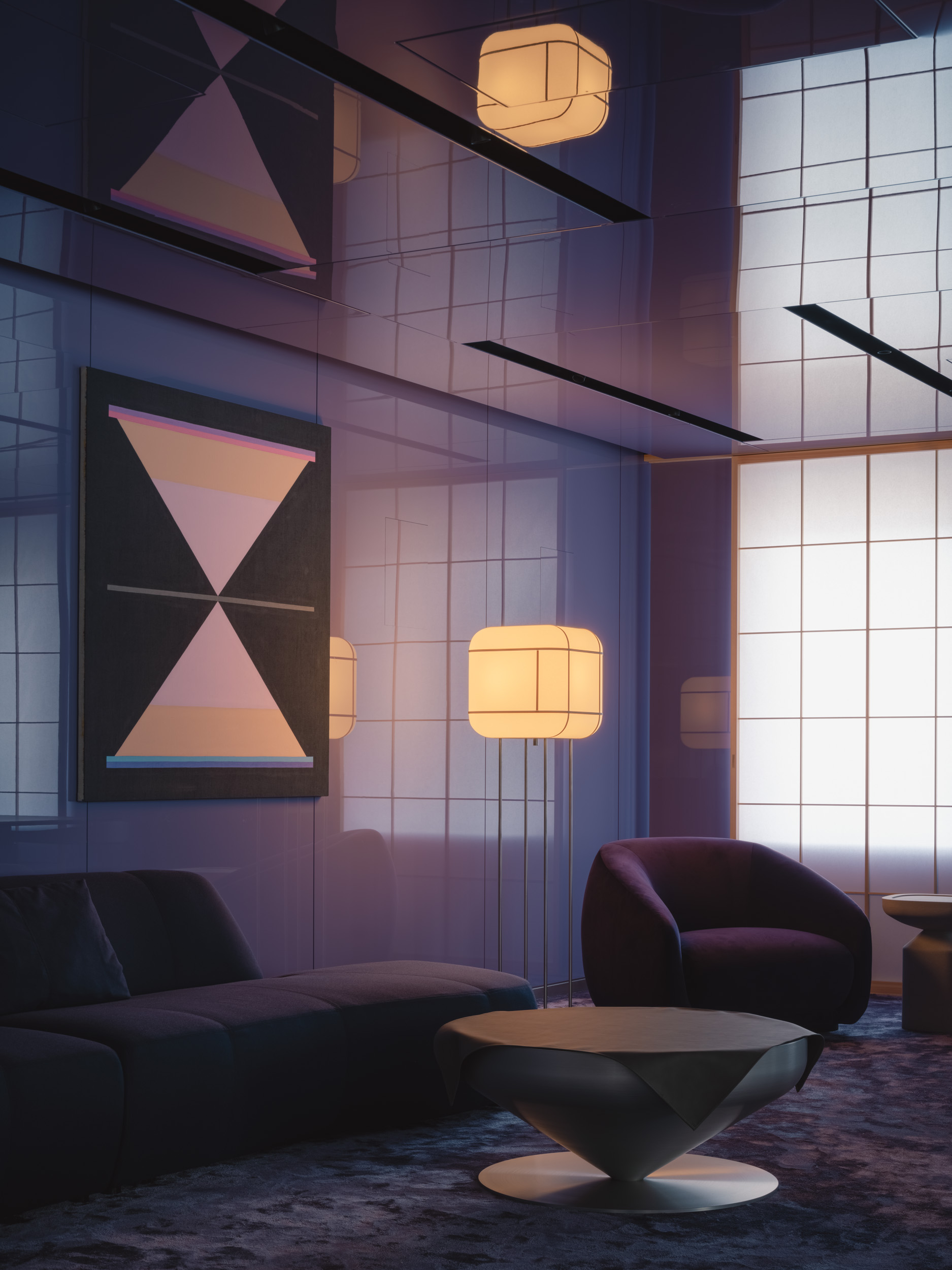 Matsuya Ginza lounge interior, minimalist with modern art deco influences