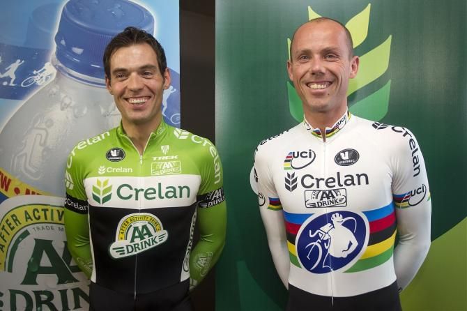 Sven Vanthourenhout and Sven Nys show off their new jerseys for 2014