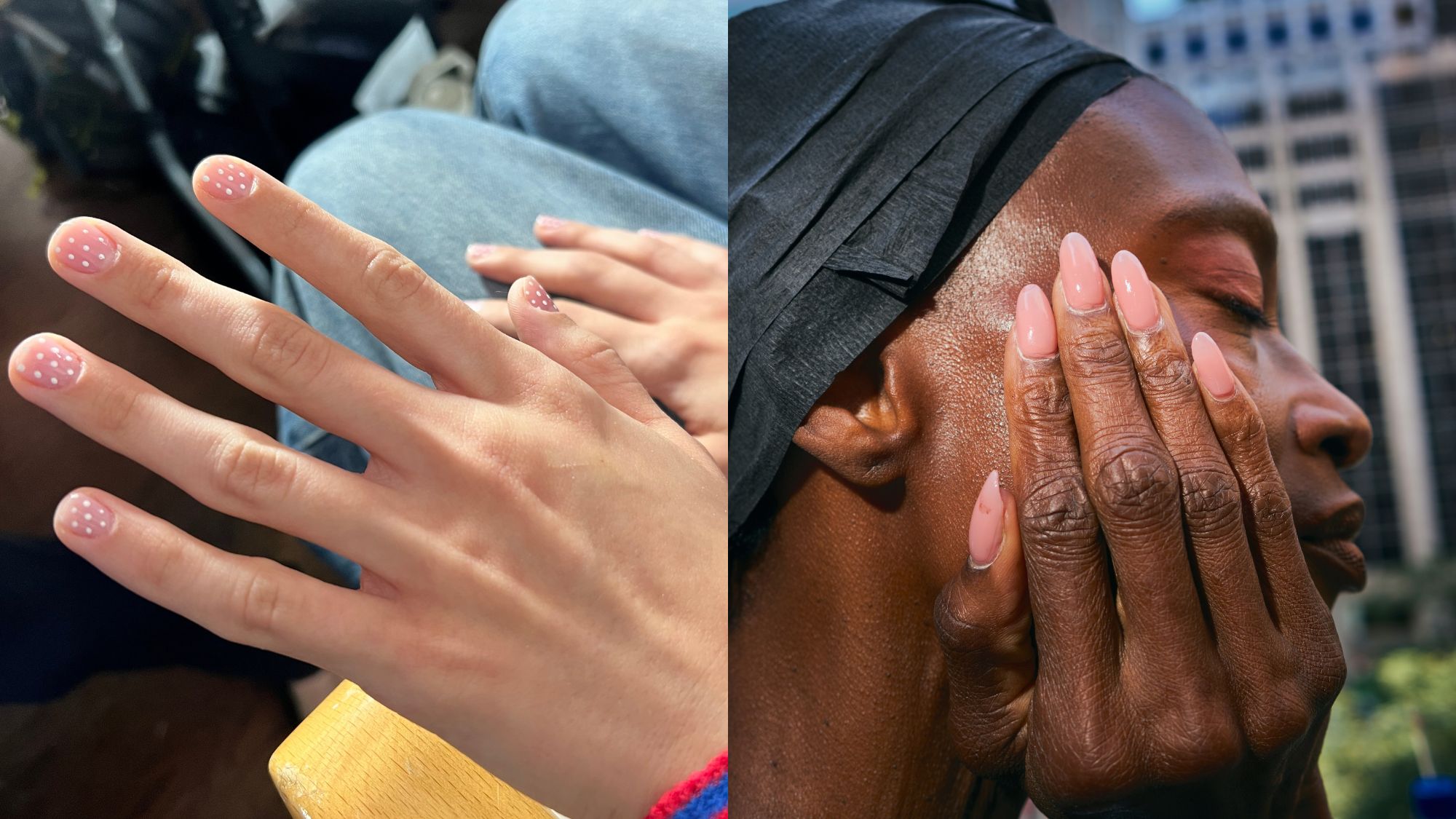 An image of the dotted nails and glowy pink nails backstage at Tanner Fletcher and Prabal Gurung spring/summer 26.