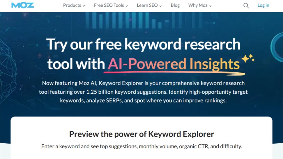 Moz Keyword Explorer website screenshot (July 2025).