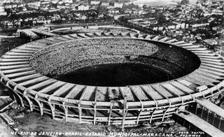 An aerial shot of Rio de Janeiro's Maracana Stadium during the 1950 World Cup.
