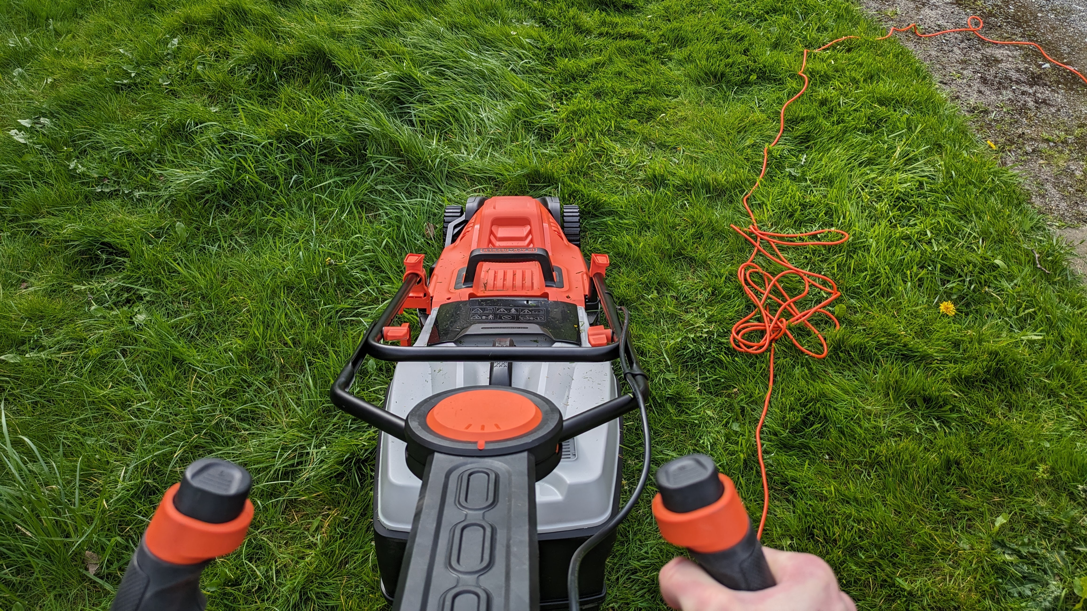 You need to stay mindful of the power cable on Black + Decker's corded electric mower.