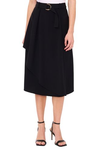 Asymmetric Faux Wrap Belted Skirt