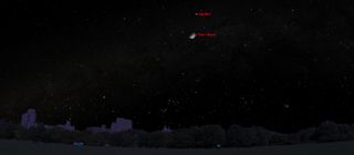 The locations of Jupiter and the moon are shown in the night sky at 11 p.m. on March 9, 2014 as they move across the southwestern sky in this Starry Night sky map. 