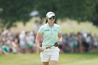 Leona Maguire fist pumps after winning on the LPGA Tour