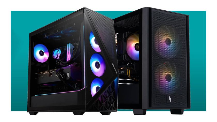 An iBuyPower and Acer gaming PC on a blue background