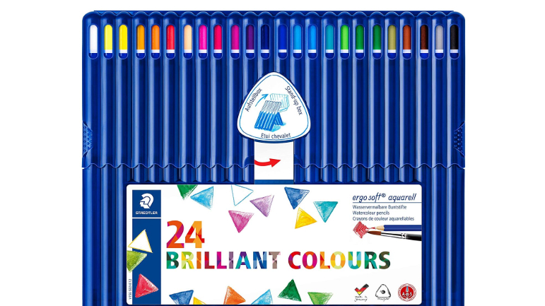 Best Watercolour Pencils: box of Staedtler Ergosoft Aquarell 156 SB24 Triangular pencils