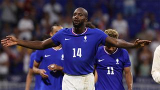 France star Jean-Philippe Mateta celebrating victory over Egypt in the Olympic semi-final