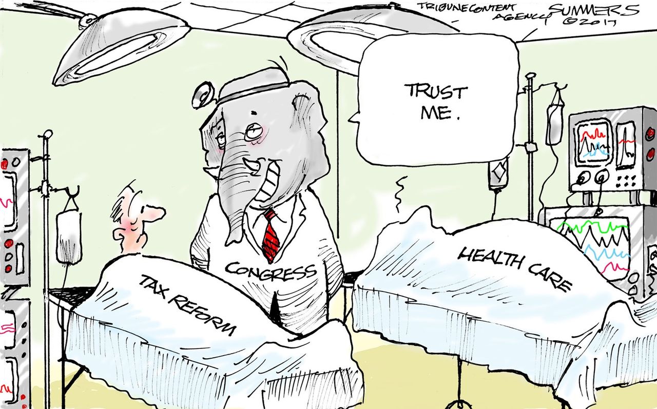 Political cartoon U.S. GOP tax reform healthcare