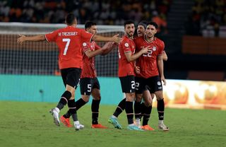 Egypt AFCON 2023 squad: Omer Marmus (22) of Egypt celebrates after scoring a goal during the Africa Cup of Nations (CAN) 2024 group B football match between Ghana and Egypt at Felix Houphouet-Boigny Stadium in Abidjan, Ivory Coast on January 18, 2024. (Photo by Fareed Kotb/Anadolu via Getty Images)