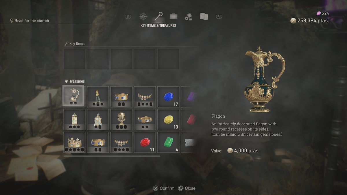 Resident Evil 4 Remake treasure inventory