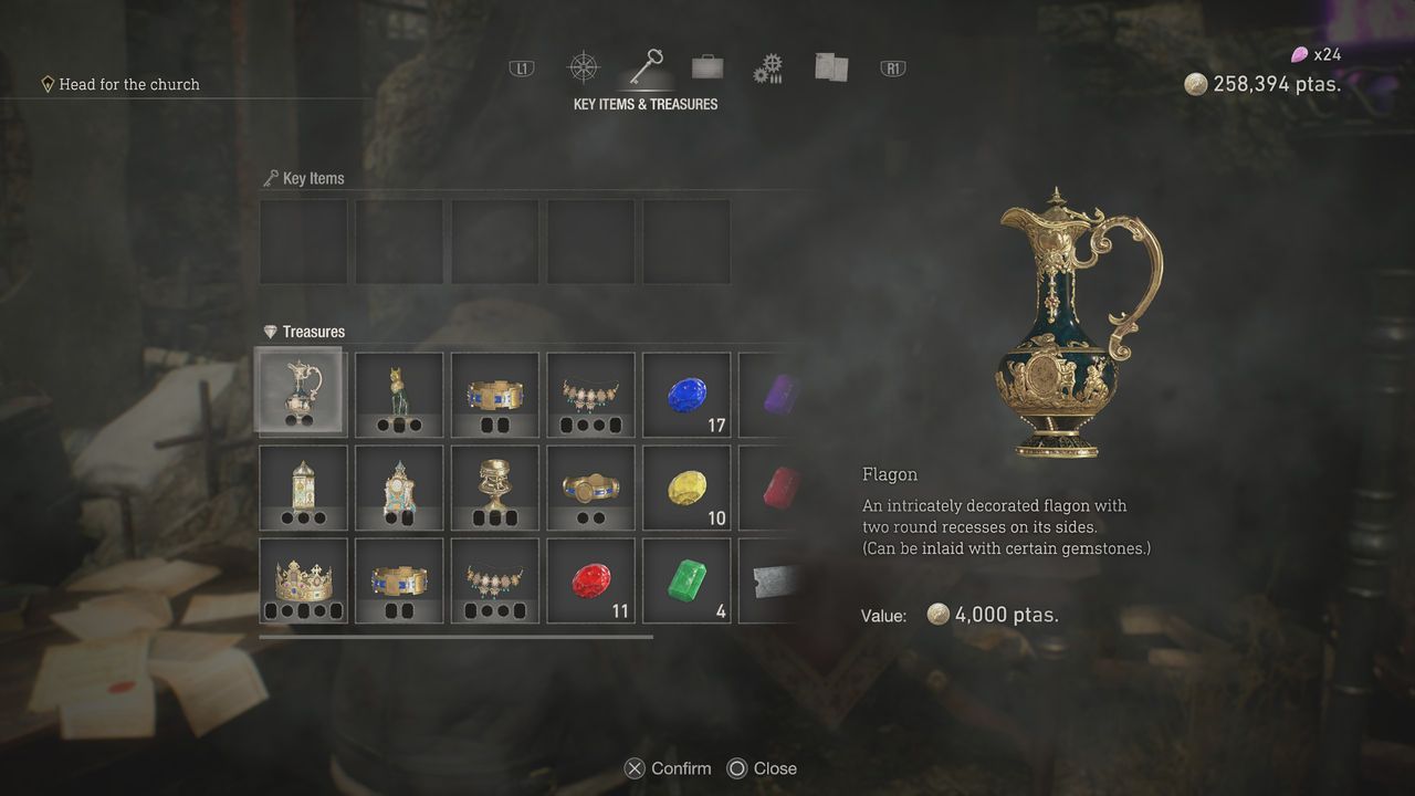 Resident Evil 4 Remake treasure inventory