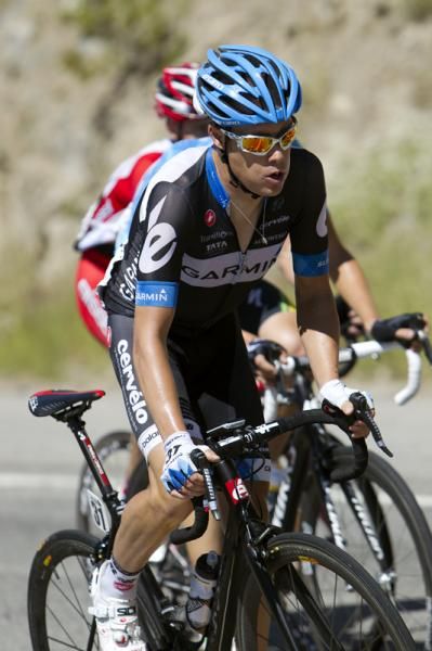 Tom Danielson (Garmin-Cervelo) working hard on a climb.