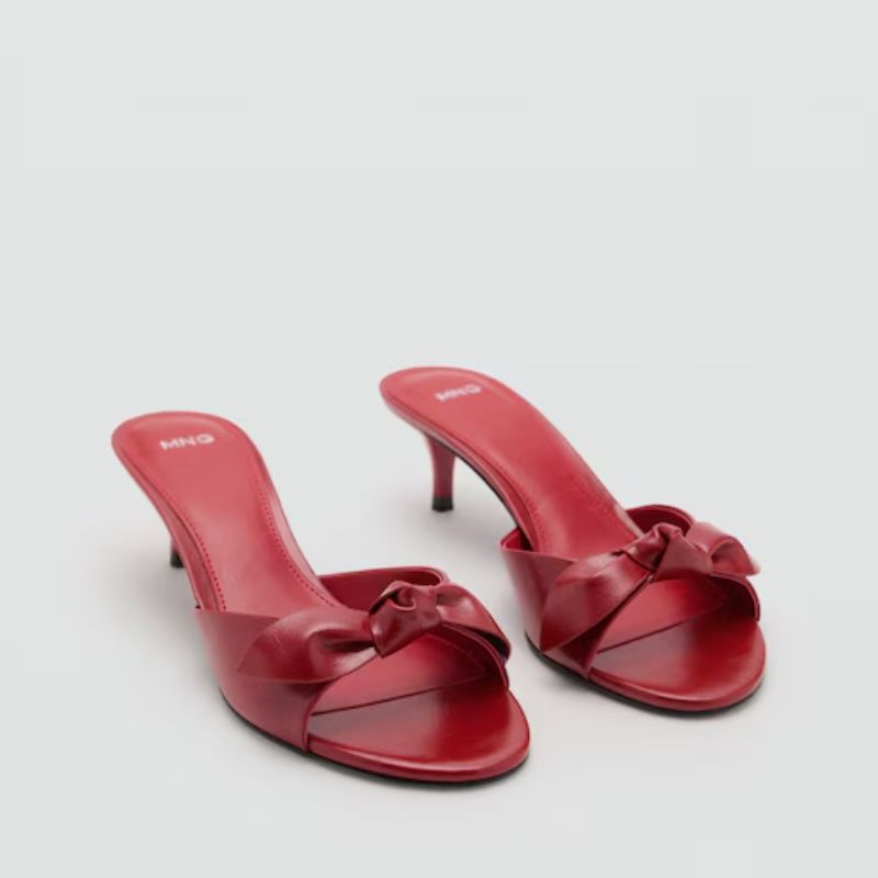 red kitten heeled bow fronted shoes