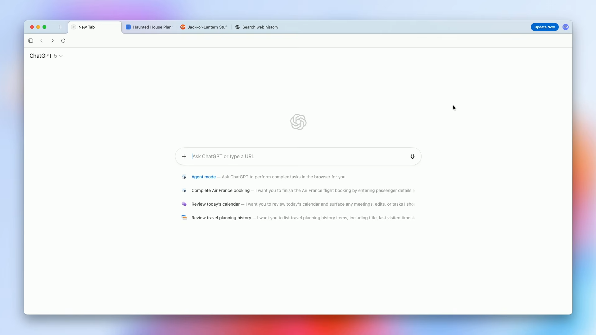 ChatGPT Atlas home screen