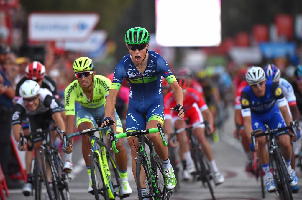 Magnus Cort (Orica-BikeExchange) starts his victory celebration