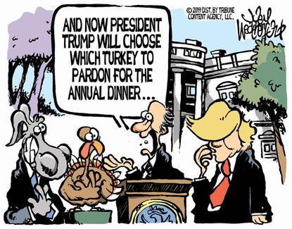 Political Cartoon U.S. Annual Dinner Trump Turkey Choice