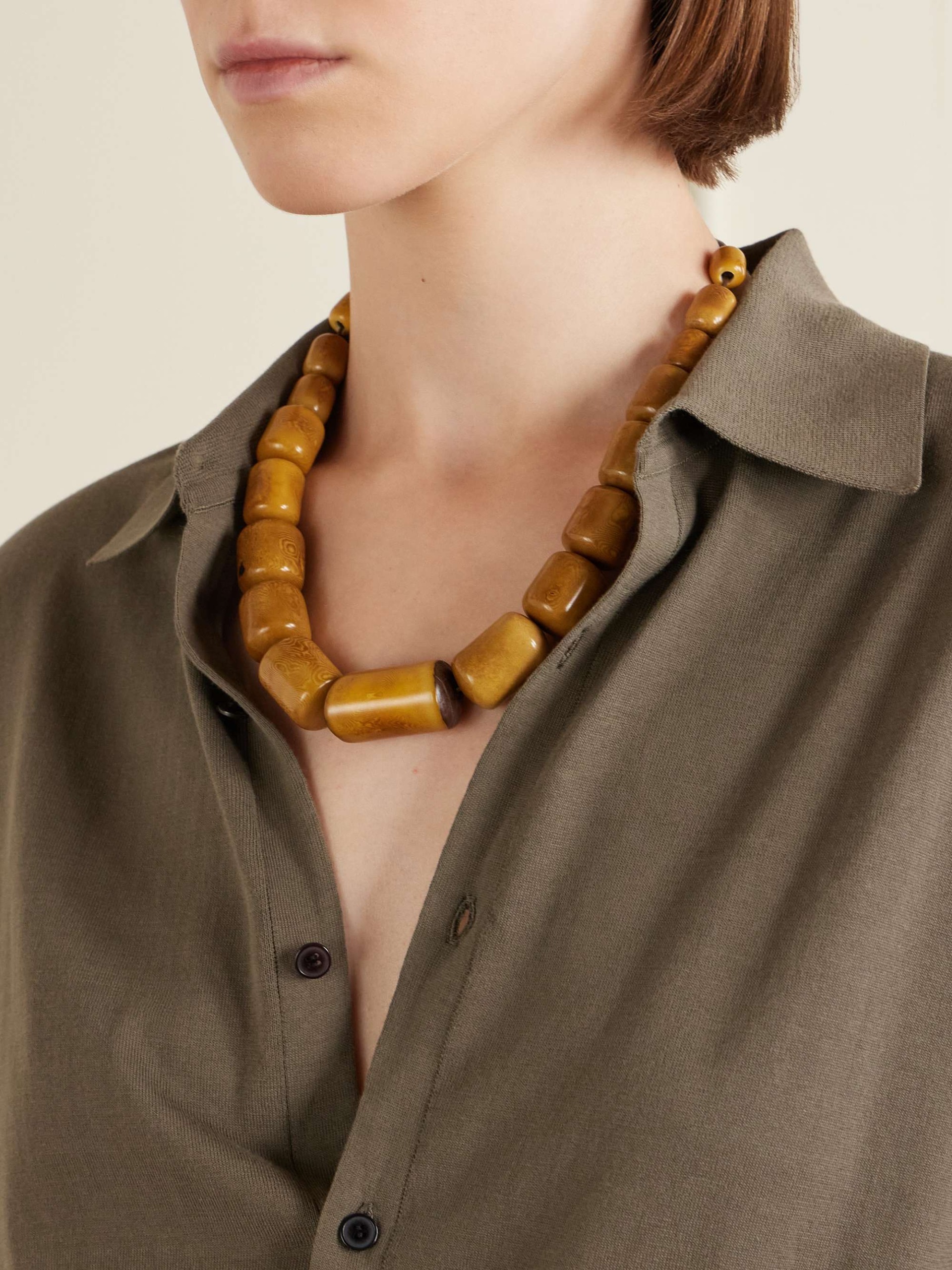 The Column Statement Beaded Tagua and Leather Necklace