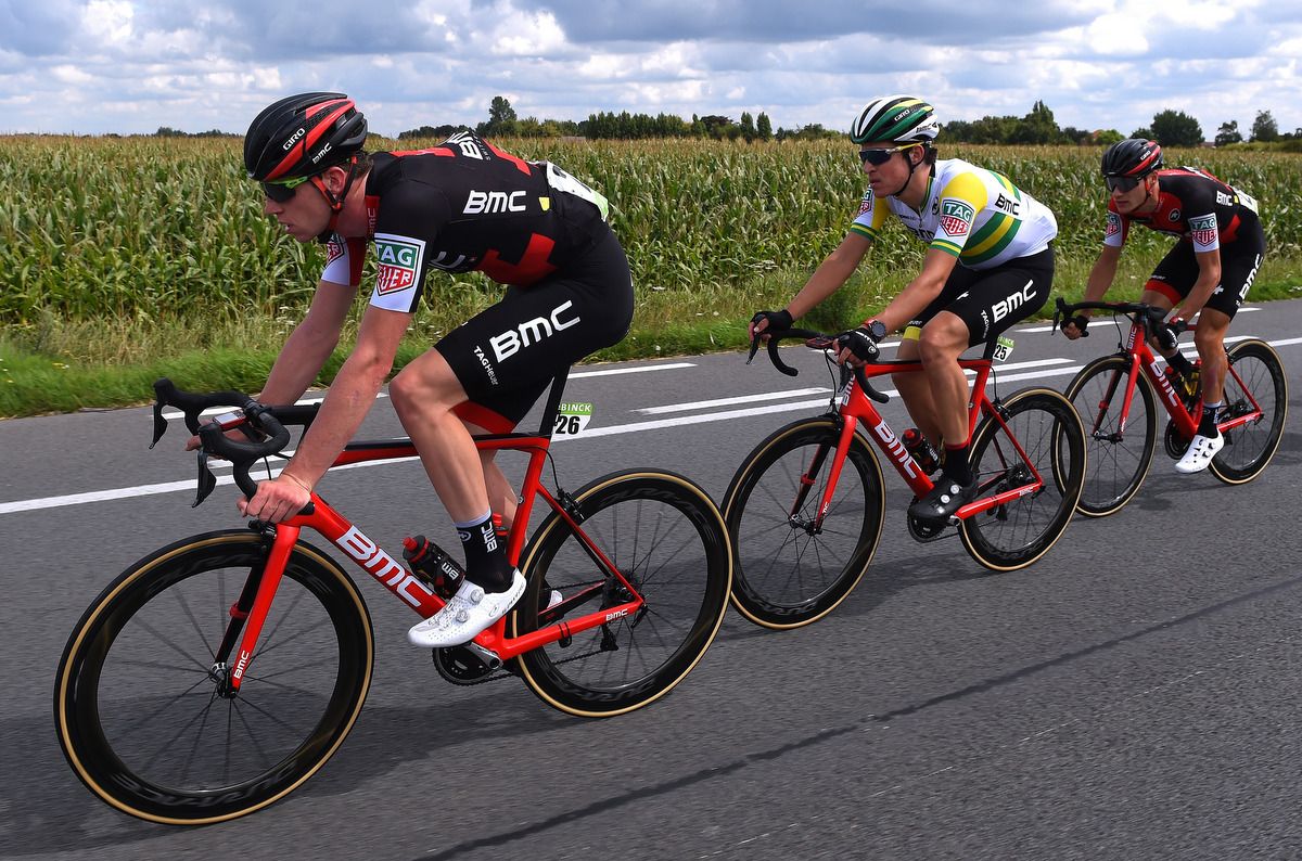 Nathan Van Hooydonck leading the BMC train