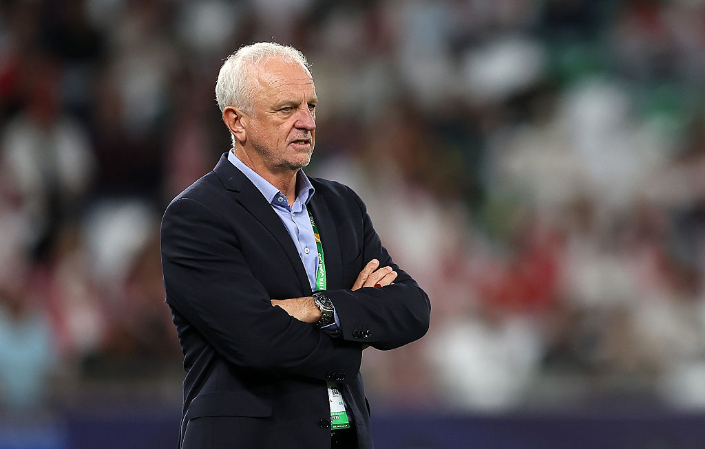 AL RAYYAN, QATAR - DECEMBER 12: Graham Arnold, Head Coach of Iraq, looks on during the FIFA Arab Cup 2025 Quarter Final match between Jordan and Iraq at Education City Stadium on December 12, 2025 in Al Rayyan, Qatar. (Photo by Mohamed Farag - FIFA/FIFA via Getty Images)