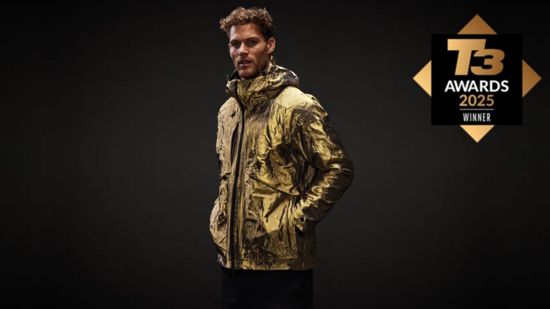 an image of the jacket worn by a male model against a black backgound