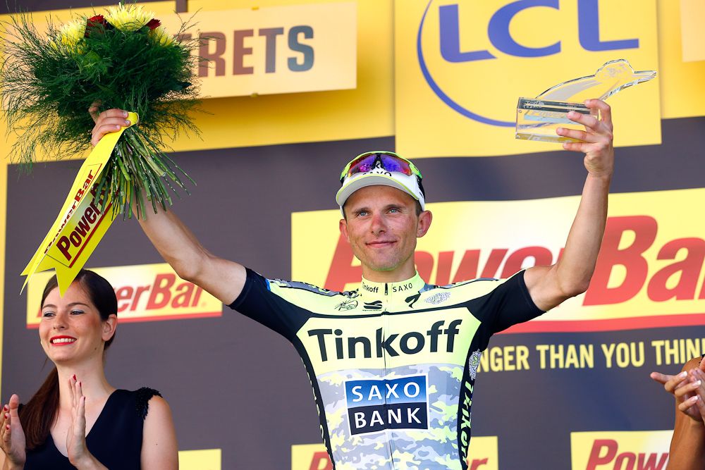 Rafal Majka on the stage 11 podium.