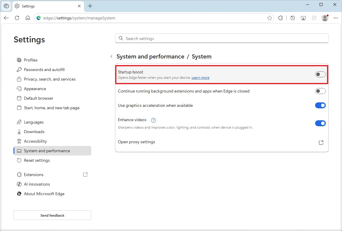 Edge Startup boost off