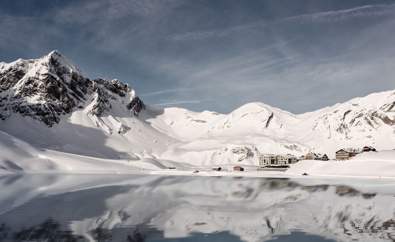 Mountains covered in snow in Melchsee-Frutt, Switzerland