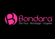 the bondara logo in pink on a black background