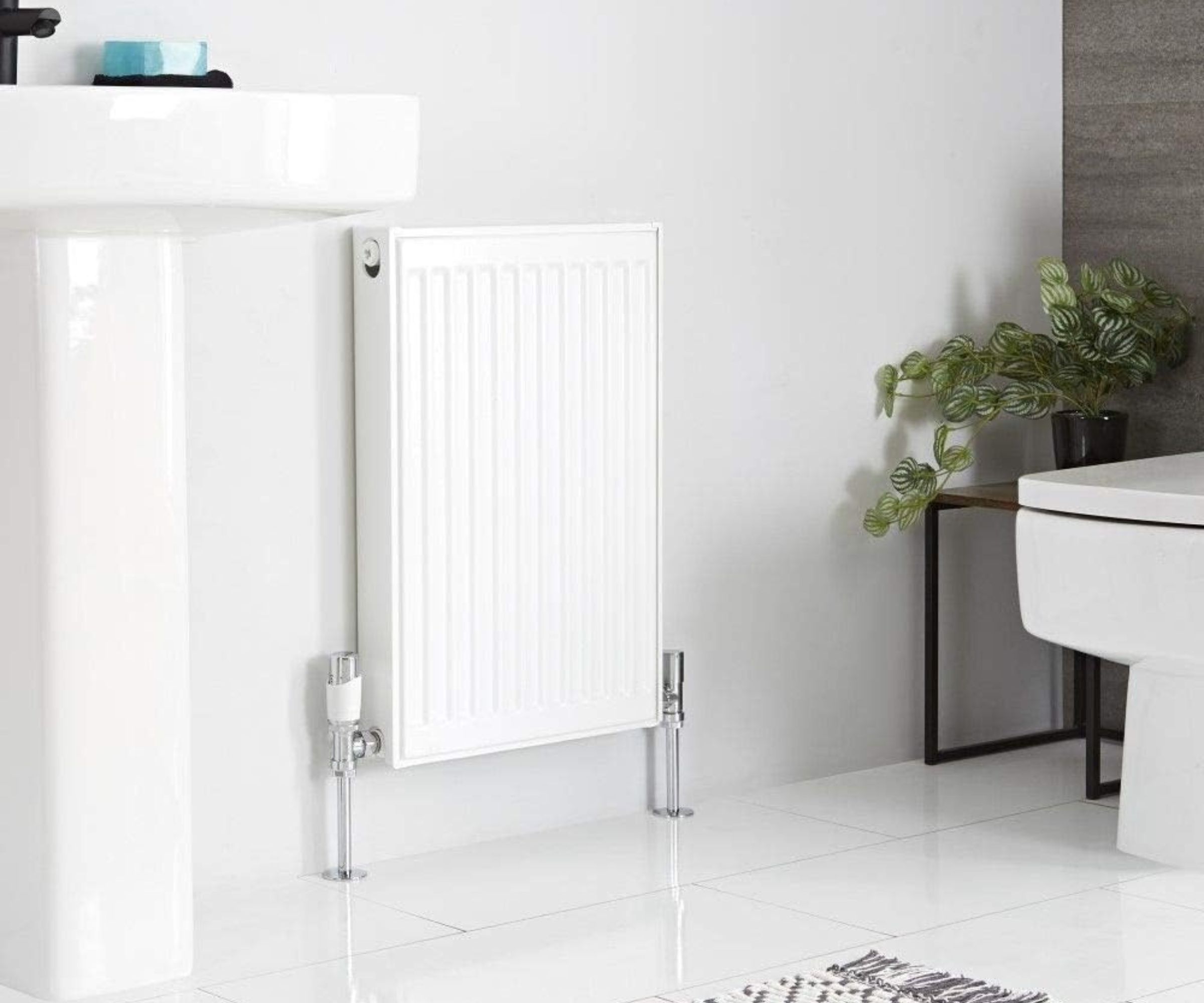 Milano Compact White Type 11 Horizontal Single Panel Convector Radiator installed in bathroom