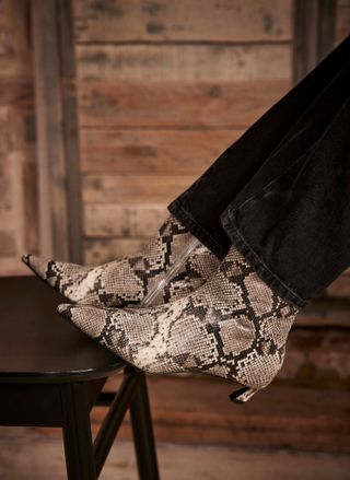 Snake Print Leather Ankle Boot