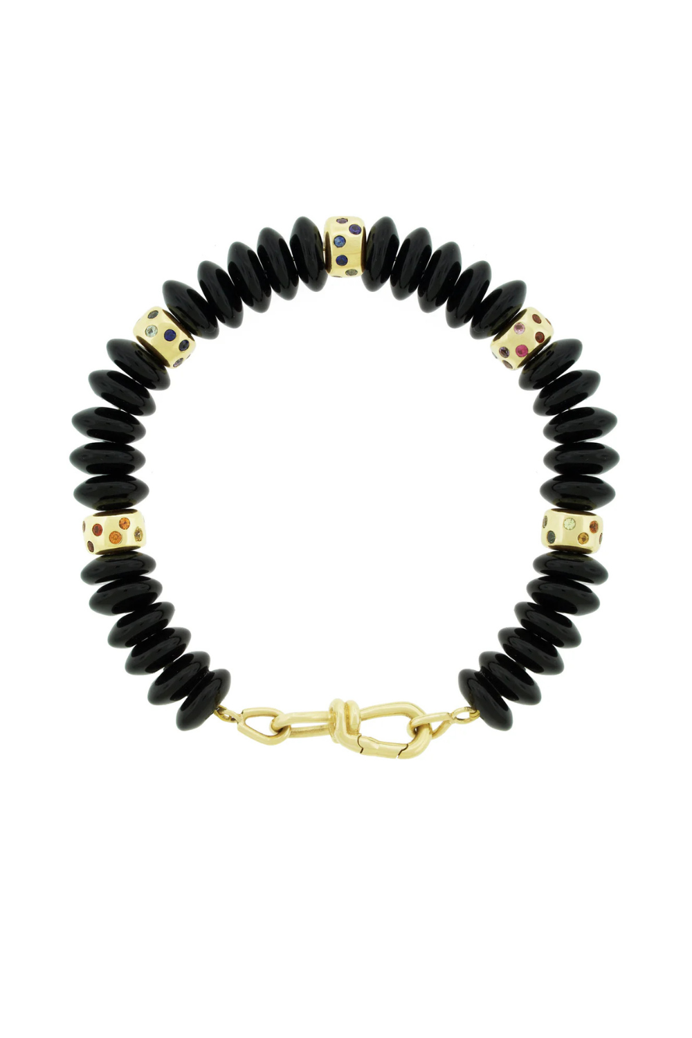 Onyx Bead Bracelet With Wire Clasp & Sapphire Roundels