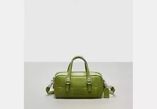 Dark Lime Alter/ego Mini Satchel Bag in Checkerboard Upcrafted Leather With Crossbody Strap