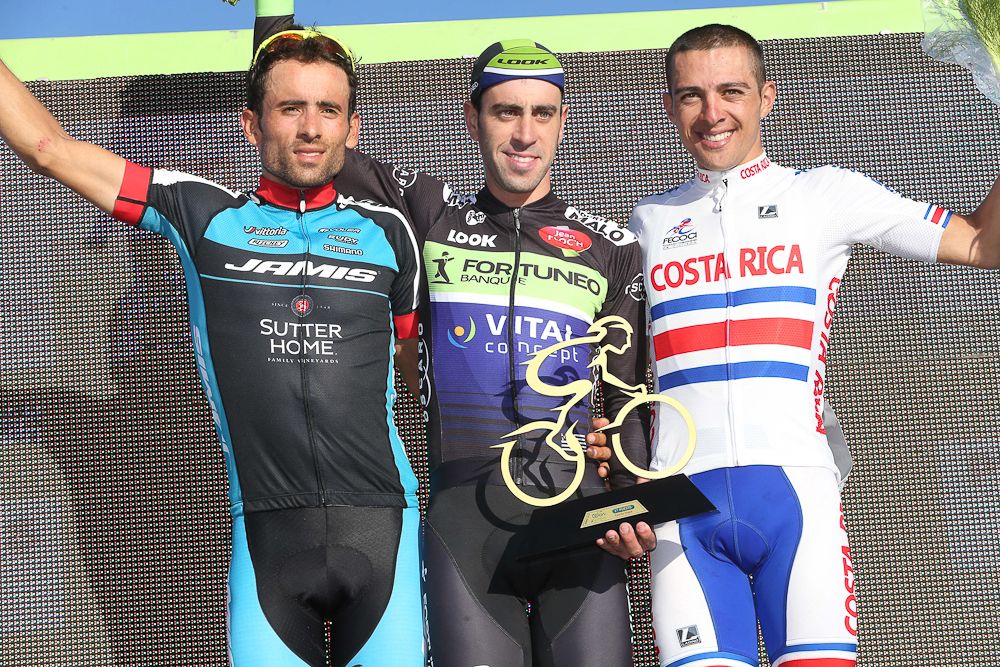 Acevedo, Sepulveda and Villalobos on the Can Luis stage 4 podium
