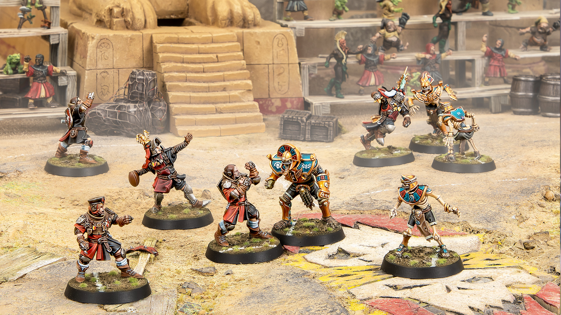 Knightly players face off against skeletons on a desert-themed football pitch