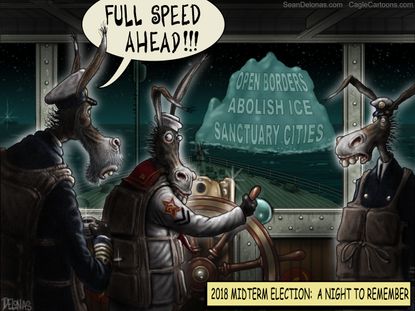 Political cartoon U.S. 2018 midterm elections Democrats Titanic