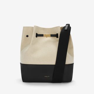 The New York Large Bucket | Salt & Pepper Canvas Black Smooth | Demellier