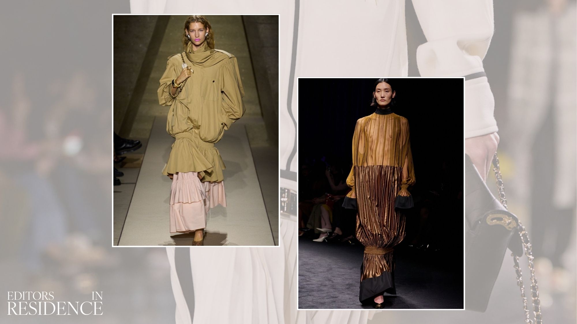 Runway collage of oversized clothing on the AW26 runway
