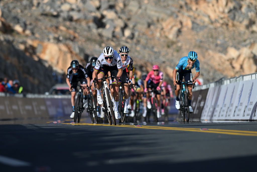 Remco Evenepoel sprints to the line at the UAE Tour