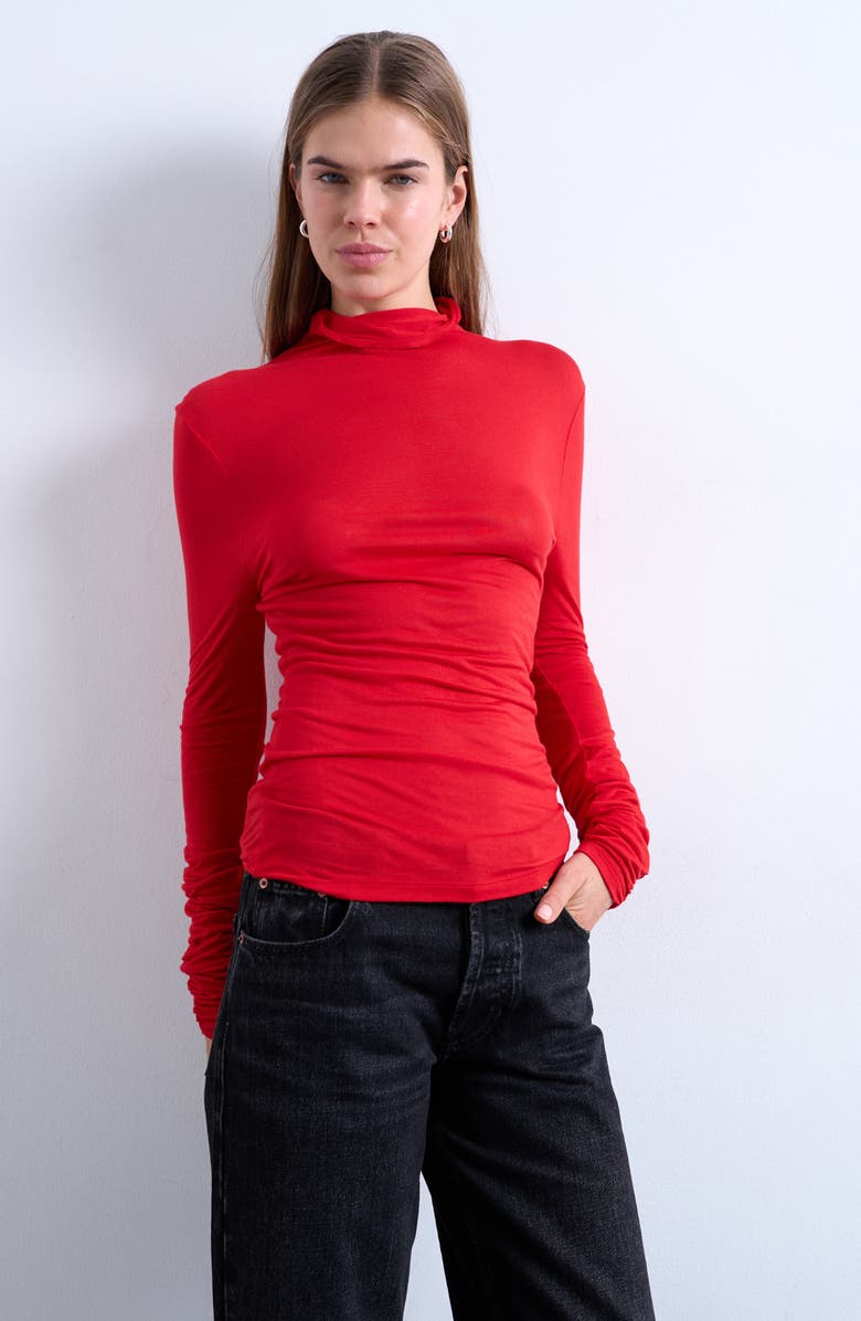 funnel neck long sleeve top