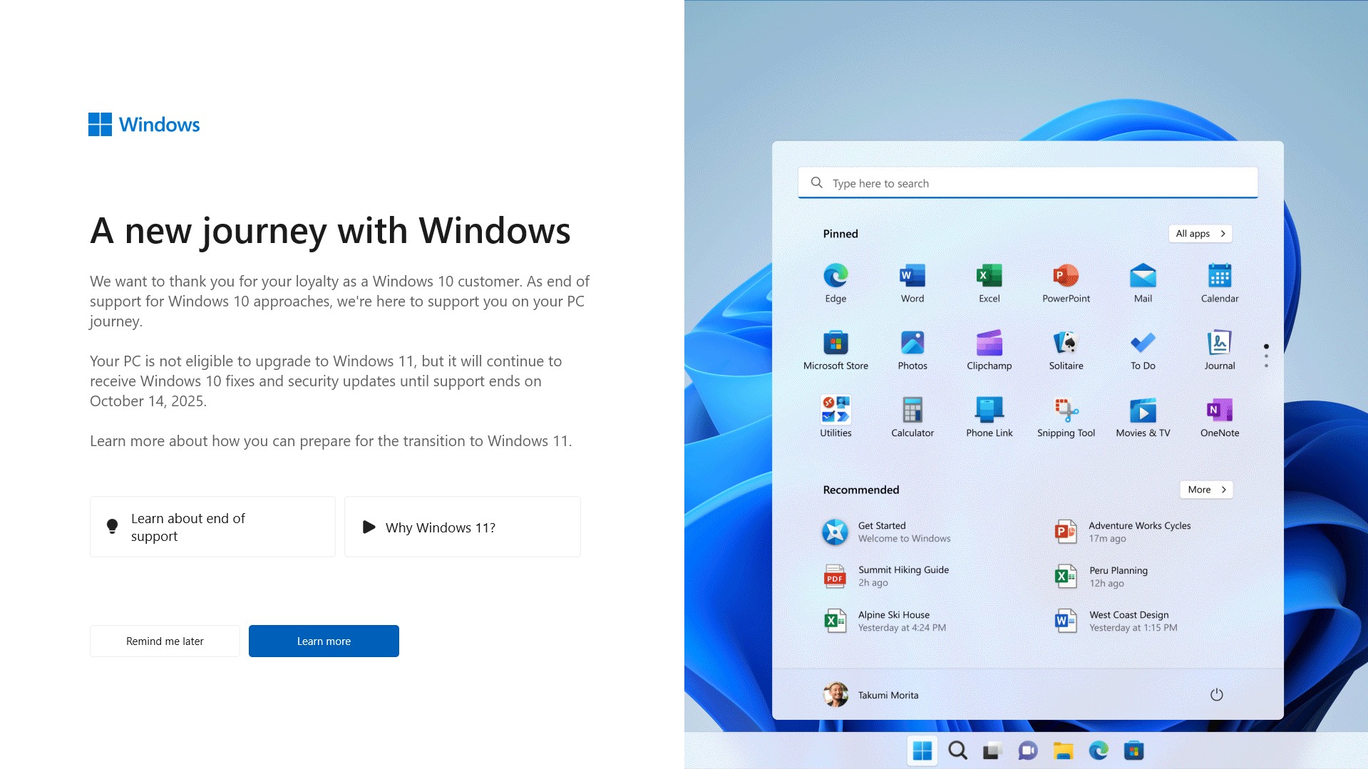Mensaje de pantalla completa de Windows 11 en Windows 10