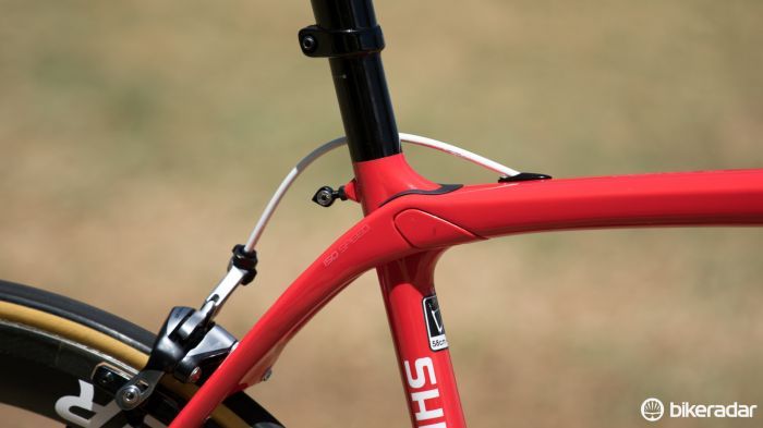 The Domane is unique for its IsoSpeed seat tube 'decoupler', which allows the seat tube to pivot between the seat tube for compliance