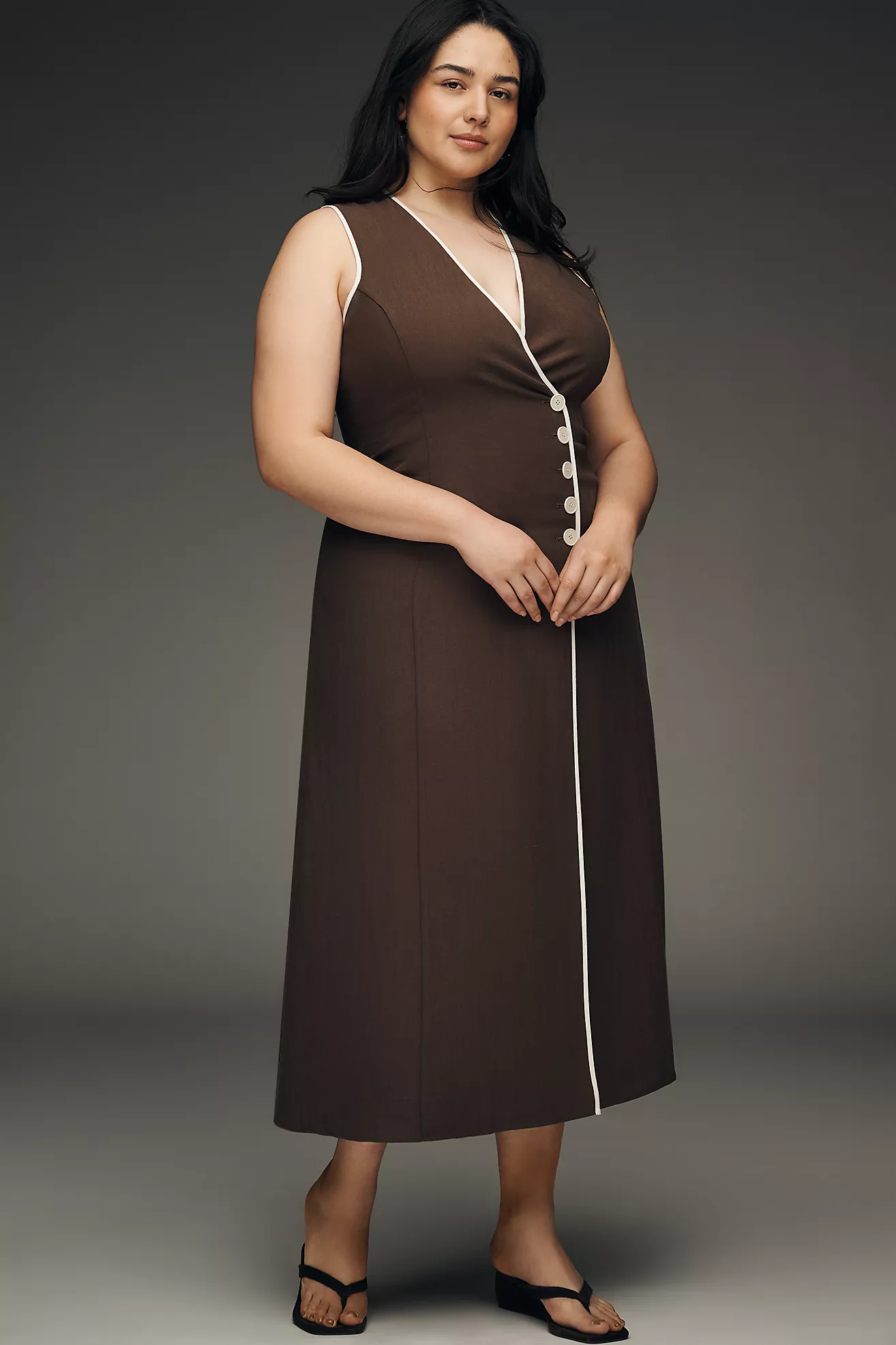 Mare Mare Linen Asymmetric Button Midi Dress