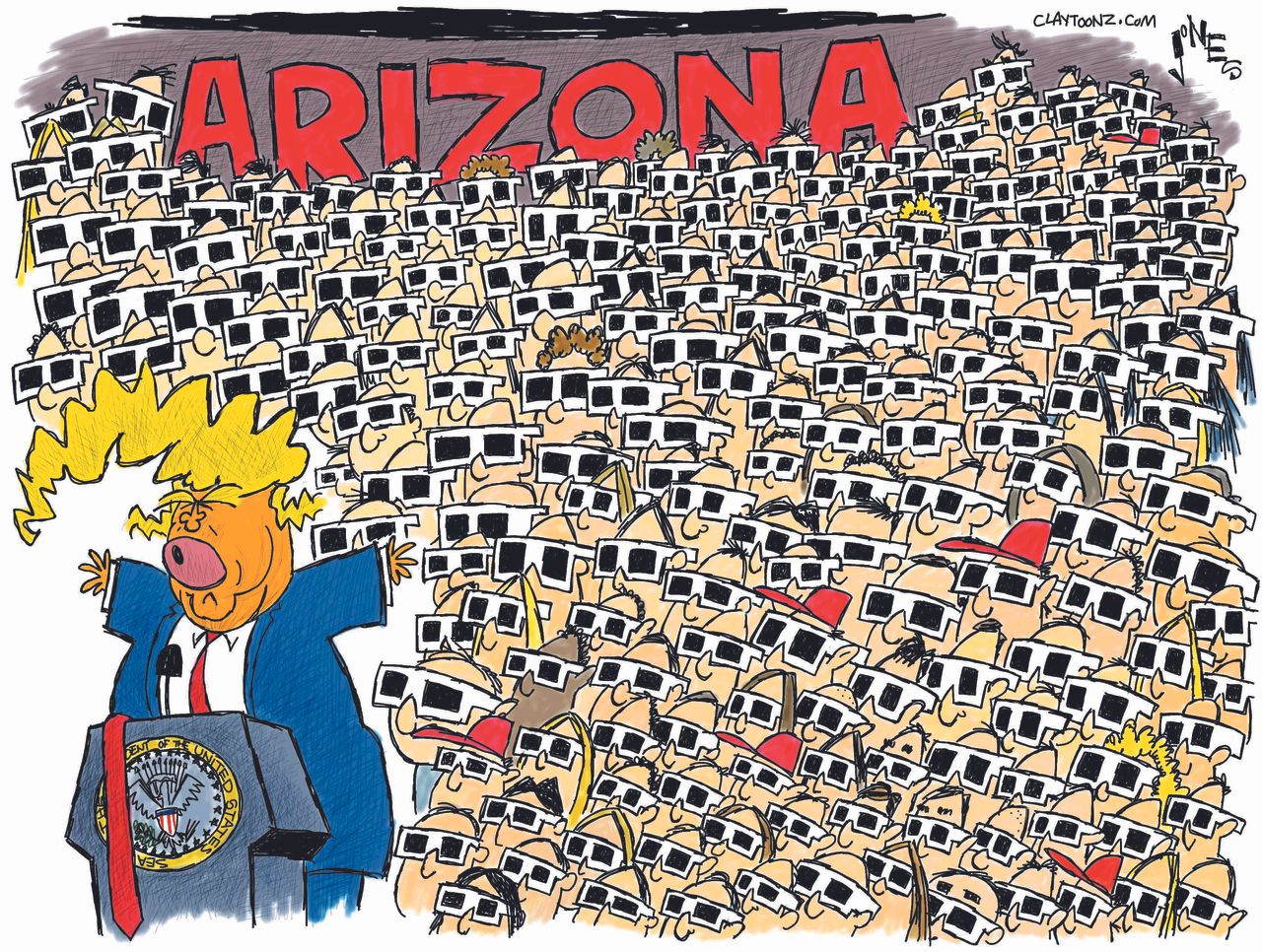 Political cartoon U.S. Trump Phoenix speech total eclipse