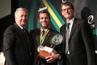 Cadel Evans with Gerry Ryan and Klaus Mueller