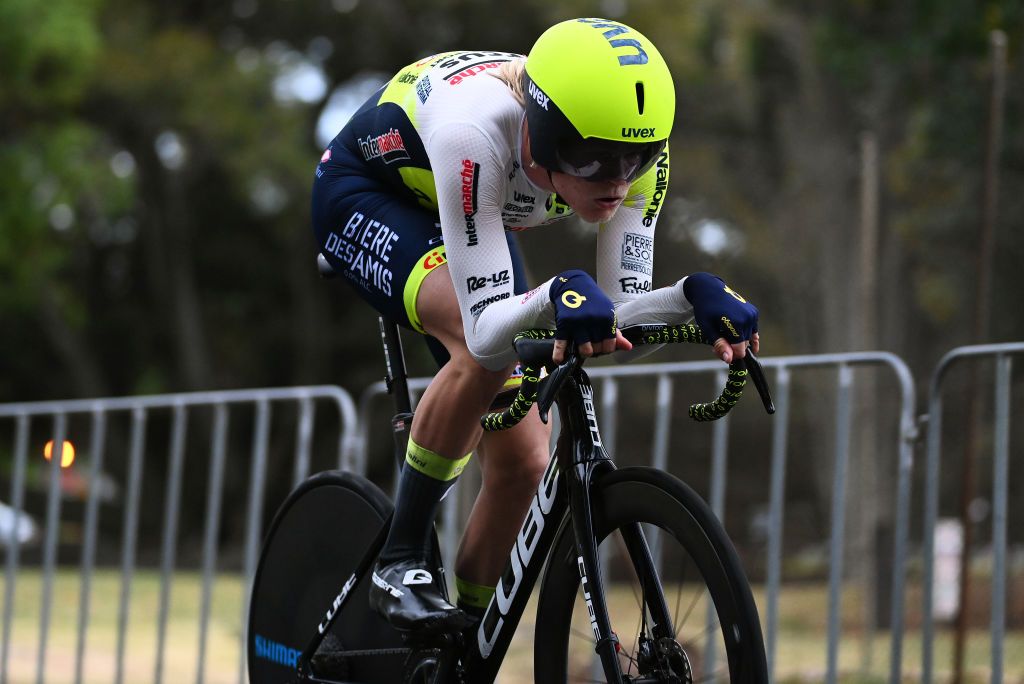 ADELAIDE AUSTRALIA JANUARY 17 Julius Johansen of Denmark and Team Intermarche Circus Wanty sprints during the 23rd Santos Tour Down Under 2023 Prologue a 55km individual time trial stage from River Torrens Karrawirra Parri Adelaide CBD to River Torrens Karrawirra Parri Adelaide CBD TourDownUnder WorldTour on January 17 2023 in Adelaide Australia Photo by Tim de WaeleGetty Images