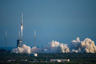A United Launch Alliance Atlas V rocket launches NASA's TDRS-M communications satellite into orbit from a pad at Cape Canaveral Air Force Station in Florida on Aug. 18, 2017.