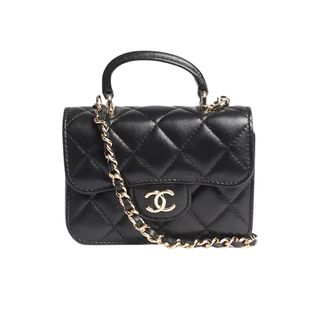 Pre-loved CHANEL Diamond-Quilted Lambskin Micro Single-Flap Pouch Bag, Black