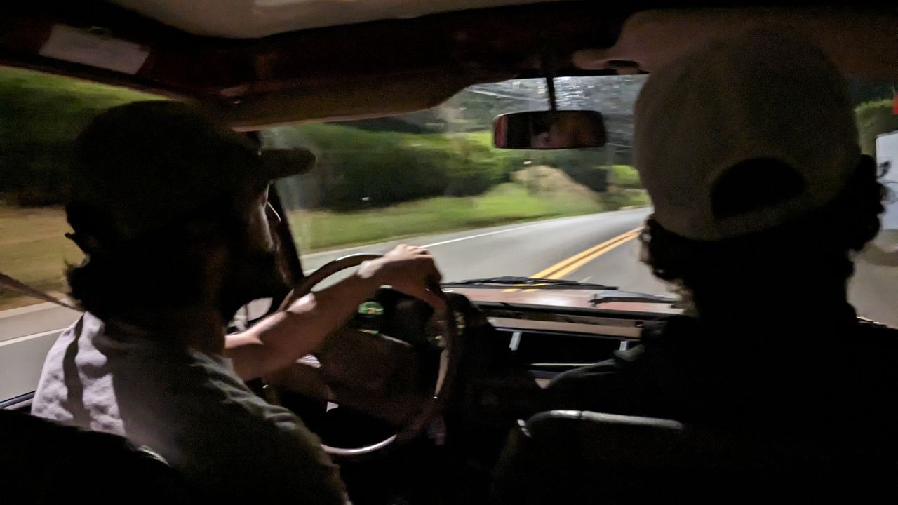 Inside of a Chevrolet Trooper at night